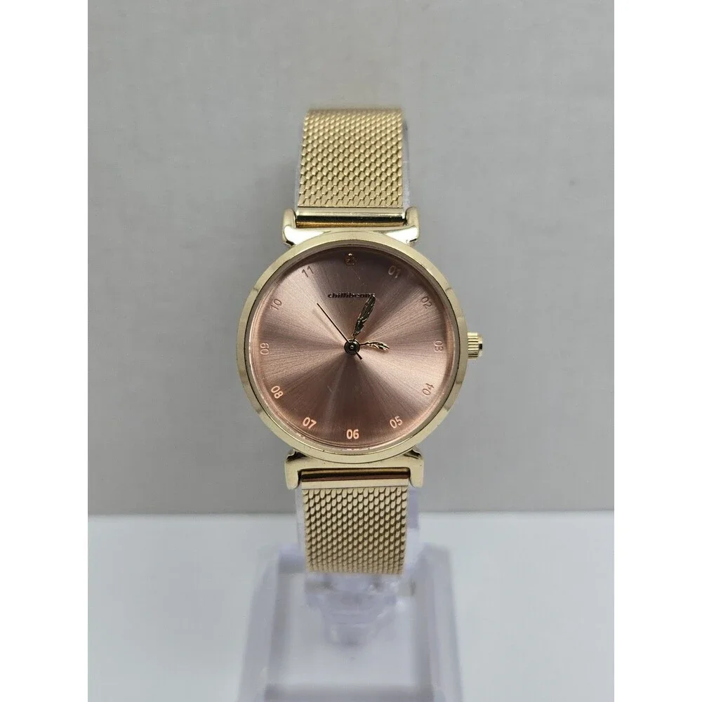 Chilli Beans Mae Natureza Womens Pink Dial Gold Tone Mesh 29mm Watch New Battery